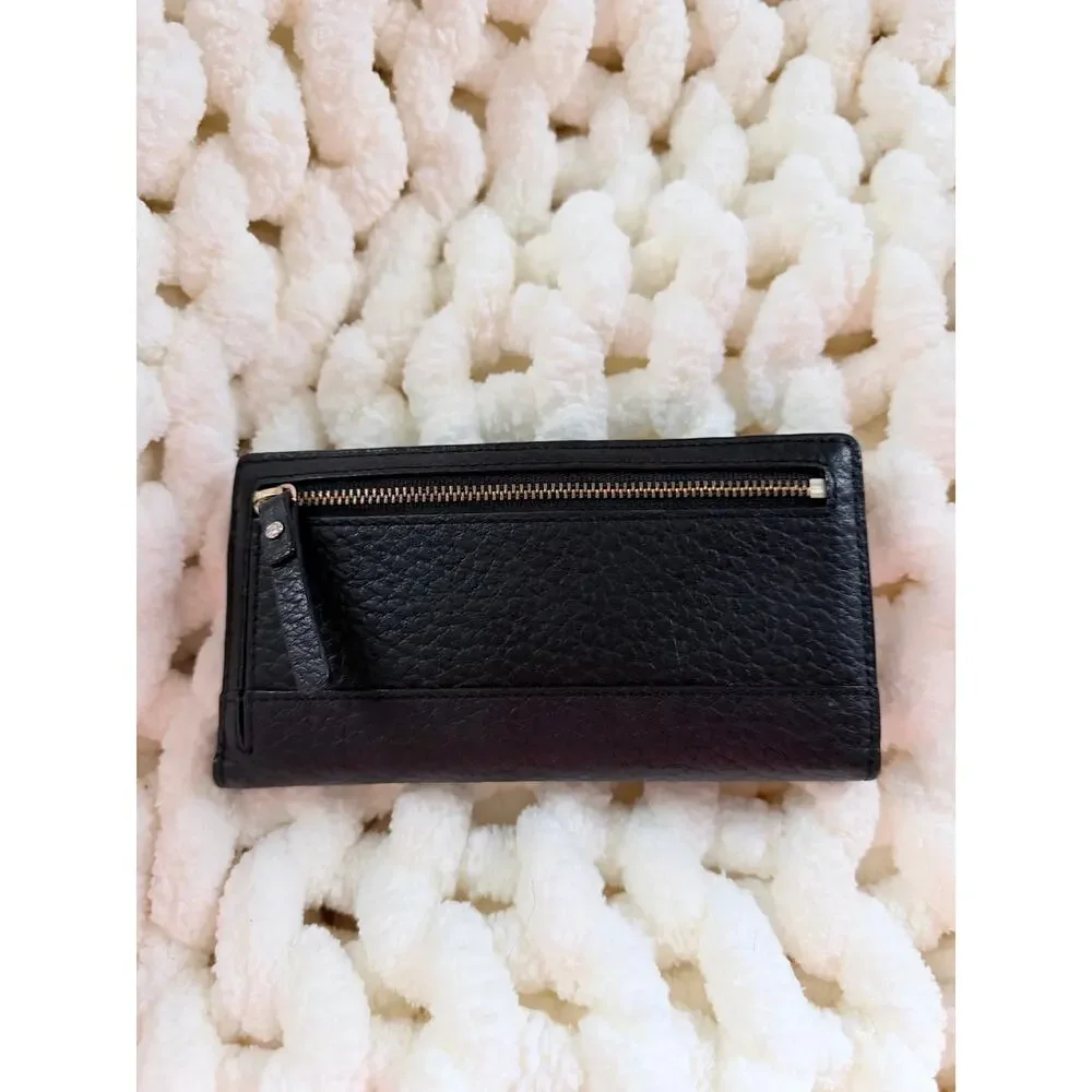 Kate Spade Bay Street Stacy Black Pebbled Leather Gold Tone Hardware Wallet